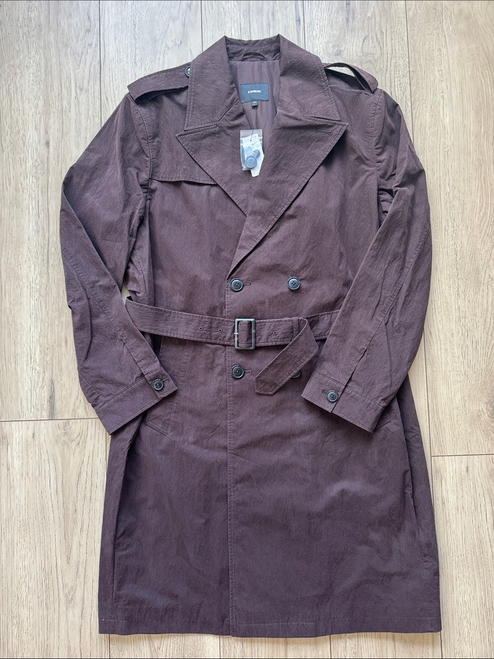 Express Dark Brown Double-Breasted Belted Trench Coat Men’s Large New with Tags